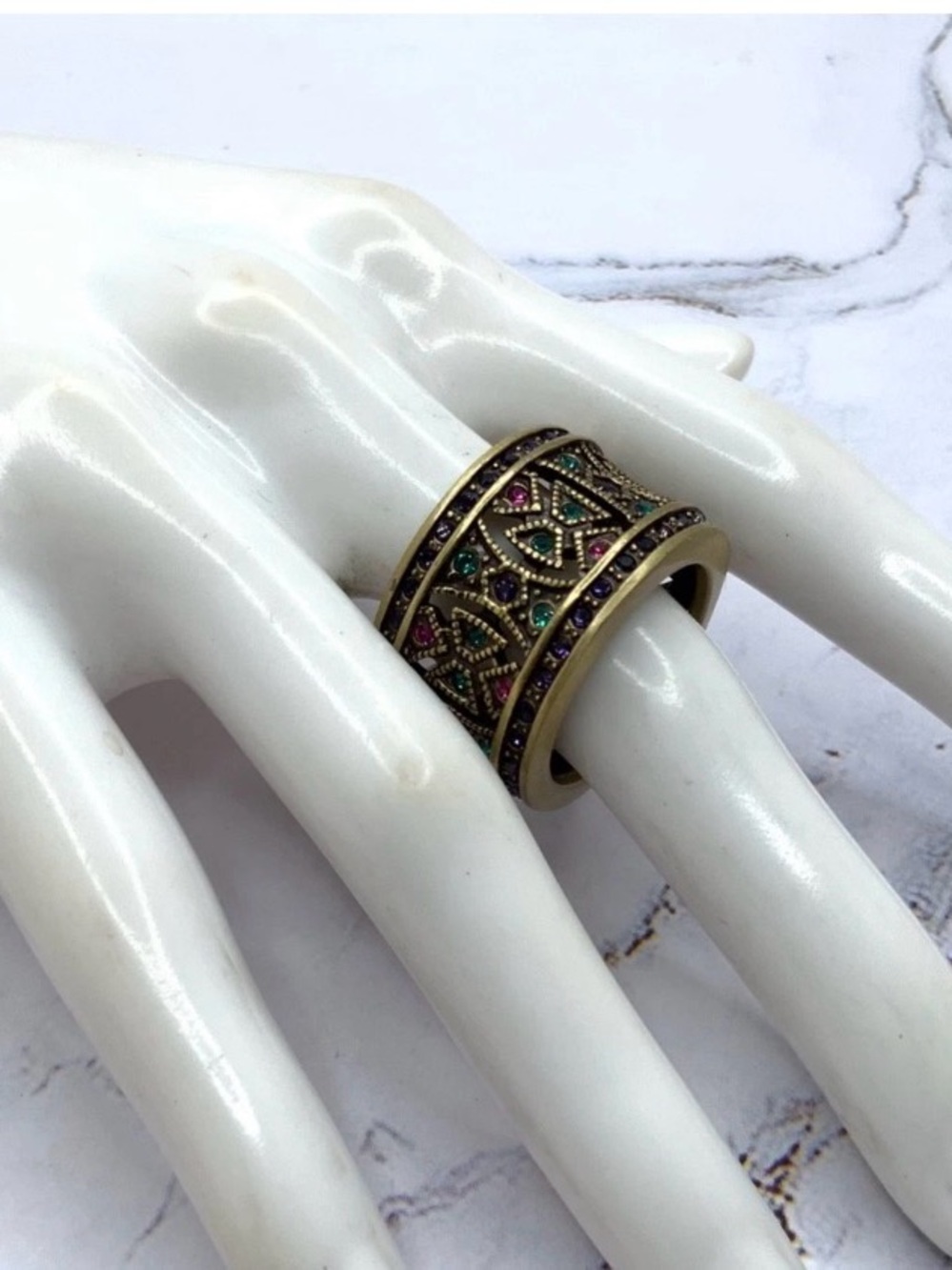 Heidi Daus Wide Band Ring with Green, Purple & Pink Crystals